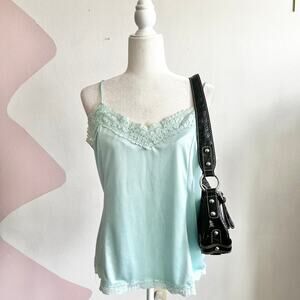 Vintage Lace Trim Tank Top, Coquette Y2K Fairycore 2000s Pastel Soft Girl‎ Large